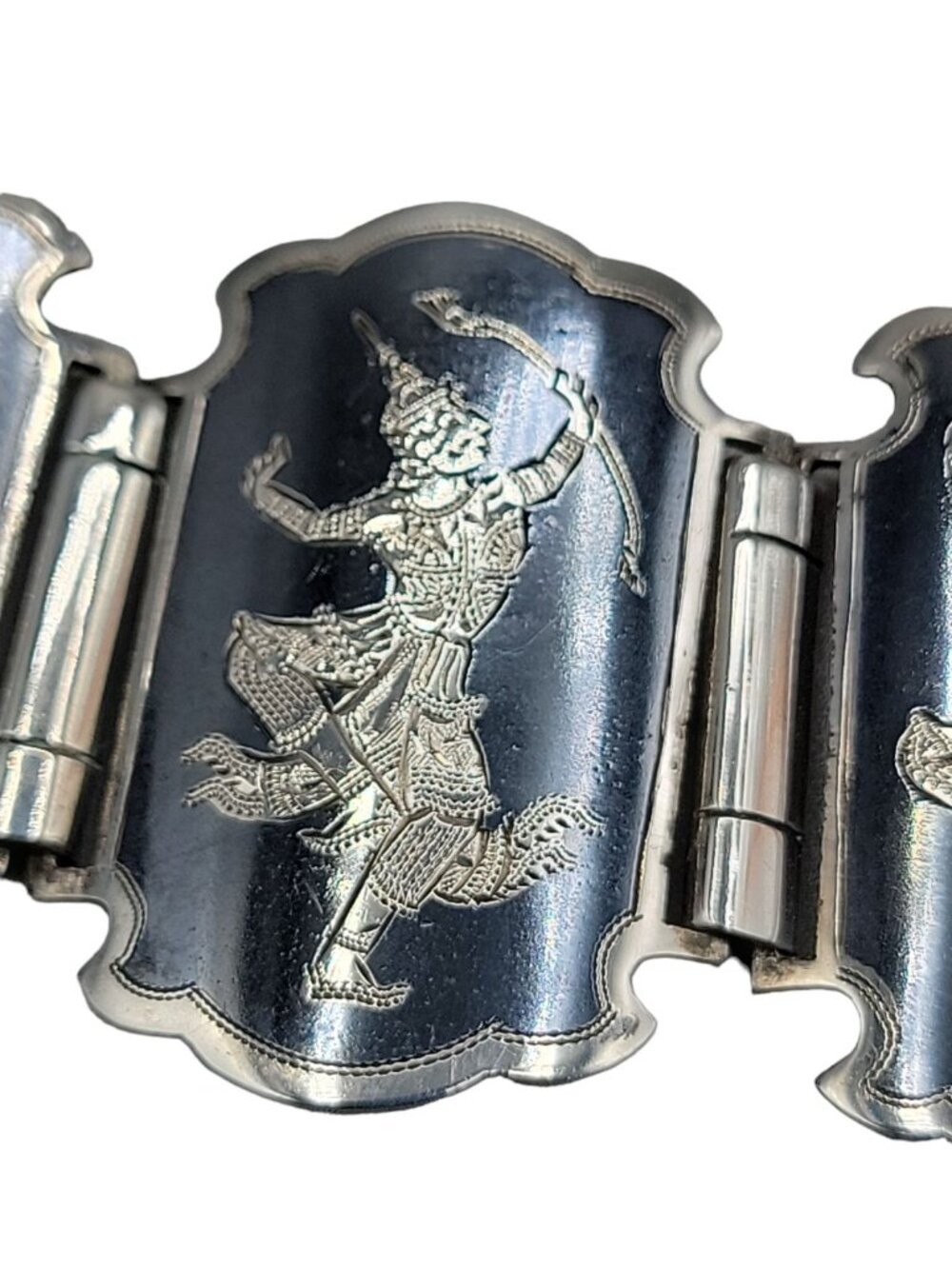 Siam Sterling Silver Bracelet 925 Niello Hindu Goddess Enamel Hinged Panel SZ 7 - Picture 14 of 16